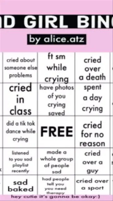 Sad Girl Bingo